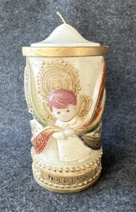 Vintage Noel 1985 Christmas Angel 7-1/2" Wax Pillar Carved Painted Candle Unused - Picture 1 of 23