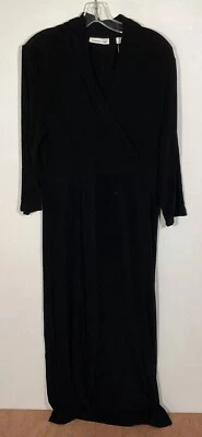 Coldwater Creek dress LARGE Maxi Black V Neck Slinky Stretch knit Travelers- NEW - Image 1 of 4