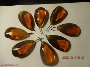 Vintage Glass Amber Faceted Teardrop Chandelier Prism Lot of 10 1 7/8" - Picture 1 of 5