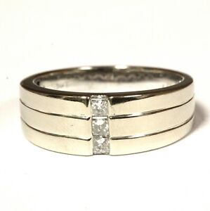 14k white gold .30ct 3 stone princess  diamond mens wedding band ring 7.8g gents