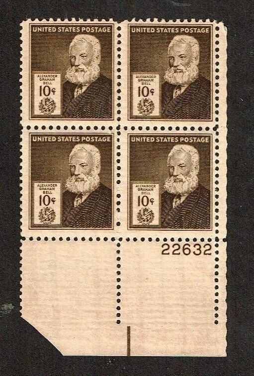 1940 U.S. FAMOUS AMERICANS 10c A.G. BELL  Plt#BLK of 4 Sc#893 M/NH/OG Pristine** - Image 1 of 1
