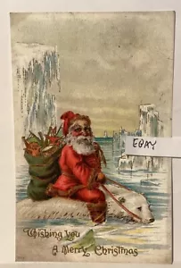 BABBO NATALE CHE CAVALCA UN ORSO POLARE CHE NUOTA RARA IMMAGINE NUOVA CARTOLINA NATALE - Foto 1 di 1