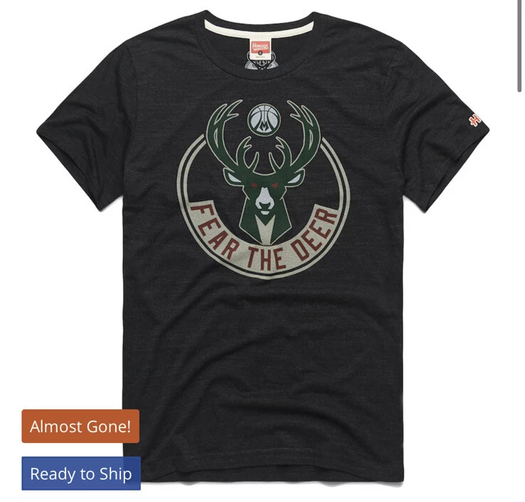 Milwaukee Bucks Slogan Fear The Deer Tri-Blend T-Shirt Charcoal Homage Giannis - Image 1 of 1
