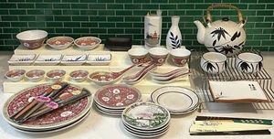40 Assorted Chinese (20 Mun Shou) & Japanese Dishes + 10 Sets Fancy Chop-Sticks - Picture 1 of 24