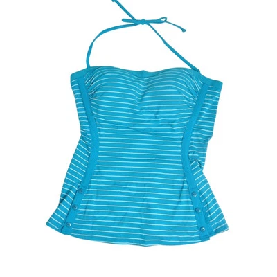 Camiseta Tankini ROBIN PICCONE, Talla Grande Azul y Blanco Rayas, Correa Halter Nueva con Etiquetas $94 Foto 1 de 4