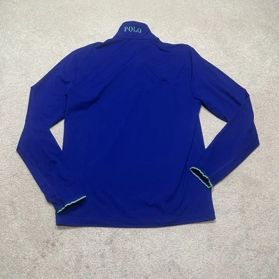 Polo Golf Ralph Lauren 1/4 Cremallera Pullover Para Hombres Pequeño Azul Cuello Abatible Spellout Foto 1 de 4