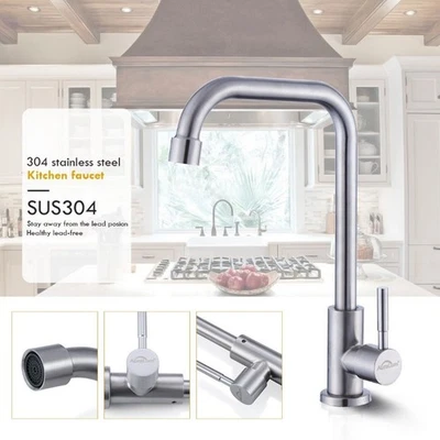 AURALUM MAX Küchenarmatur Kaltwasser Wasserhahn 360° Hoch Küche Spültischarmatur Edelstahl