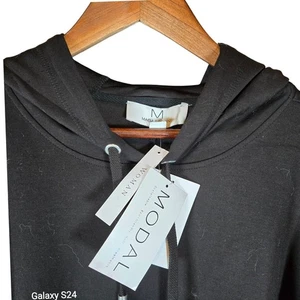 Magaschoni Woman Black Modal Blend Pullover Hoodie Sweatshirt 1X - Picture 1 of 6