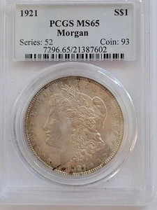 1921 SILVER MORGAN DOLLAR PCGS MS 65, SERIES:52 #R873 - Picture 1 of 4