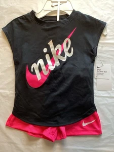 NEW NIKE LITTTLE GIRL'S PINK/BLACK SHORTS SET SIZE 6 - Picture 1 of 4
