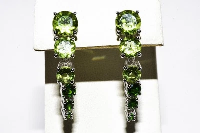 $500 925 Sterling Silver 7.00CT Natural Peridot & Chrome Diopside Dangle Earring - Image 1 of 4