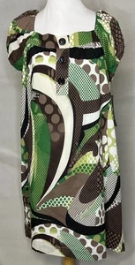 NY Collection Dress 100% Cotton Abstract Earthy Retro Puff Sleeves NEW SZ Medium - Picture 1 of 12