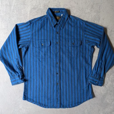 Vintage Eddie Bauer Flannel Shirt Men's Large Blue Striped McKinley Cloth USA - Image 1 of 4