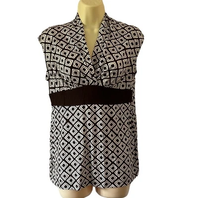 Блузка Merona коричневая и белая с геометрическим принтом без рукавов вязаный топ размер средний - Изображение 1 из 4