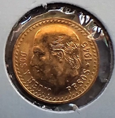 México 1945 Dos Y Medio Pesos Oro 2 1/2 PESOS Foto 1 de 4