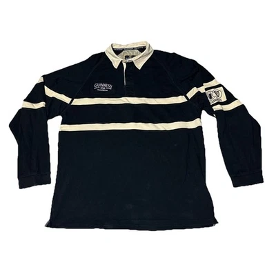 吉尼斯啤酒橄榄球衬衫黑色白色长袖条纹成人尺寸 4XL 重型 — 第 1/4 张图片