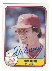 Autographed 1981 FLEER #211 TOM HUME Cincinnati Reds card w/ COA  - Picture 1 of 1