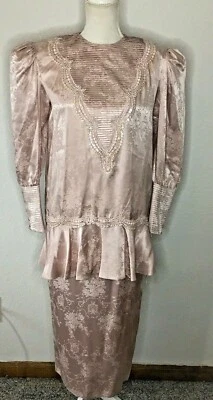 De Colección Jessica McClintock Seda Victoriano Estilo Eduardiano 2 Piezas Talla 10 Cuentas Rosa Foto 1 de 4