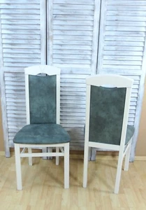 2er Set Esszimmerstühle massivholz Lederoptik weiß opal Vintage Stuhlset neu - Bild 1 von 1