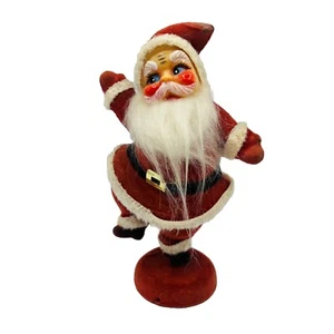 Vintage 9” Flocked Santa Claus Dancing Waving Christmas Decoration Plastic Mold - Picture 1 of 11