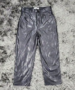 Abercrombie & Fitch Faux Leather Pants 27 / 4 XS Black Ankle Straight High Rise - Picture 1 of 18
