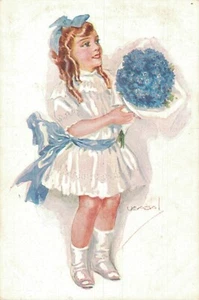 Victorian Girl With Flowers Usabal Vintage Postcard 08.17 - Picture 1 of 2