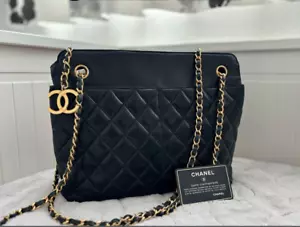 Authentic CHANEL Matelasse Shoulder Bag Hand Chain Coco Chanel Black - Picture 1 of 13