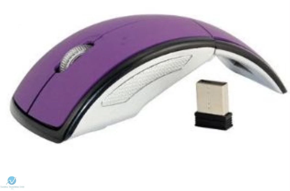 PURPLE 3D Optical USB Wireless Arc Foldable Mouse Mice 2.4GHz 10m Range 1600 DPI - Image 1 of 4