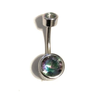 Titanium Mystic Rainbow Internal Threaded Bezel Set 14g Round CZ Navel Barbell - Picture 1 of 5
