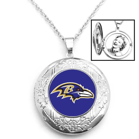 Baltimore Ravens Womens 925 Silver 20" Link Chain Necklace And Photo Locket D16 Cover