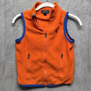 Polo Ralph Lauren Vest Youth Small 8 Orange Zip Fleece Logo Pockets - Picture 1 of 7