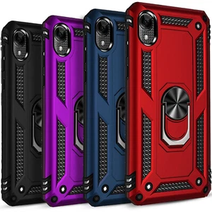 For Motorola Moto E6 Case, Metal Ring Kickstand Cover + Tempered Glass Protector - Picture 1 of 31