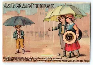 1880's J&P COAT'S THREAD*UMBRELLA*ENGLISH ON FRONT GERMAN ON BACK*TRADE CARD - Picture 1 of 2