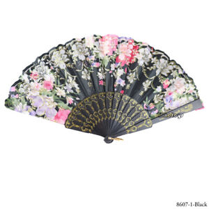 Wedding Party Lace Silk Folding Hand Fan Chinese Style Floral Flower Home Decor3
