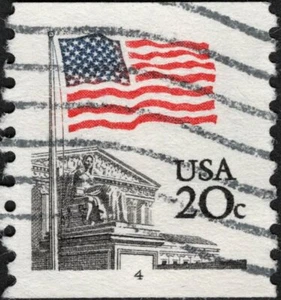 US - 1981 - 20 Cents US Flag Over Supreme Court Coil Issue #1895 Plate #4 Single - Picture 1 of 1