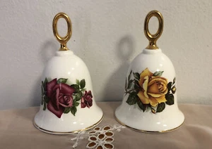 The Danbury Mint Set of 2 Dinner Bells "Diorama" Rose & "Wendy Cussons" Rose - Picture 1 of 9