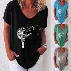 Plus Womens Summer Shirt Blouse Ladies Dandelion Baggy Loose Tops T-shirts - Picture 1 of 15