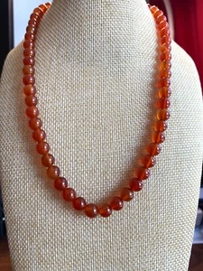 Beaded Necklace - Red Orange Natural Agate 冰橘紅玉髓 - Picture 1 of 3