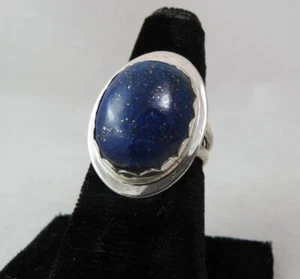 Lapis Lazuli Natural Cabchon In Sterling Silver Handmade Ring Size 9  - Picture 1 of 4