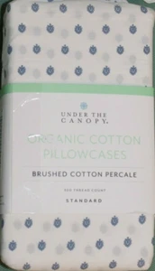 Under The Canopy 2 Standard Pillowcases Fiori Blue Brushed Cotton Percale 300TC - Picture 1 of 5