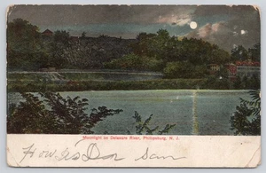 Mondschein auf Delaware River Phillipsburg NJ / PA 1907 Postkarte - Bild 1 von 2