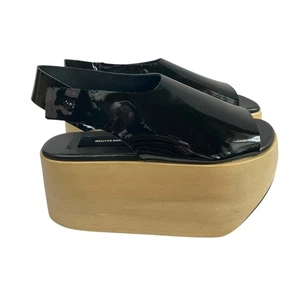 MELITTA BAUMEISTER Wood Platform Black Patent Leather Slingback Sandals Size 38 - Picture 1 of 11