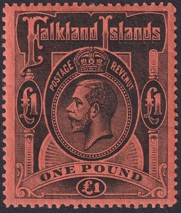 Falkland Islands 1914 KGV £1 Black on Red Mint SG69 cat £550 - Imagen 1 de 2