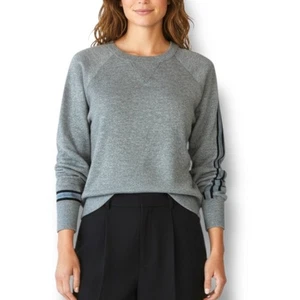 360 Cashmere Size S M Gray Stripe Crewneck Long Sleeve Sweatshirt Preppy - Picture 1 of 6