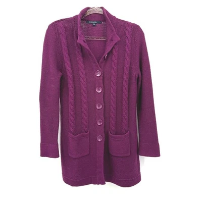 Chadwicks Sz PS Purple Cable Knit Cardigan Plum Cottage Fairy Classic Chunky - Imagem 1 de 4