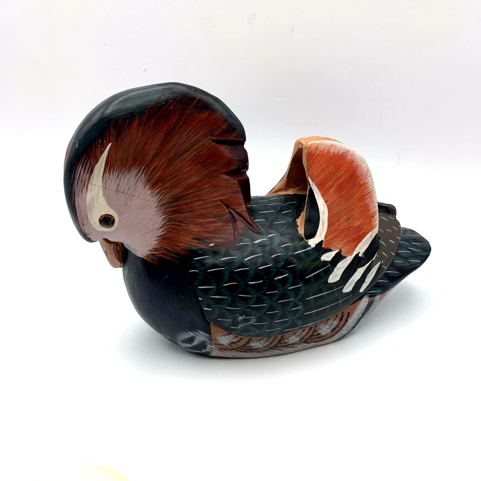 Винтажная фигурка мандарина утки ручная роспись народное искусство скульптура птицы 8 дюймов камень - Изображение 1 из 4