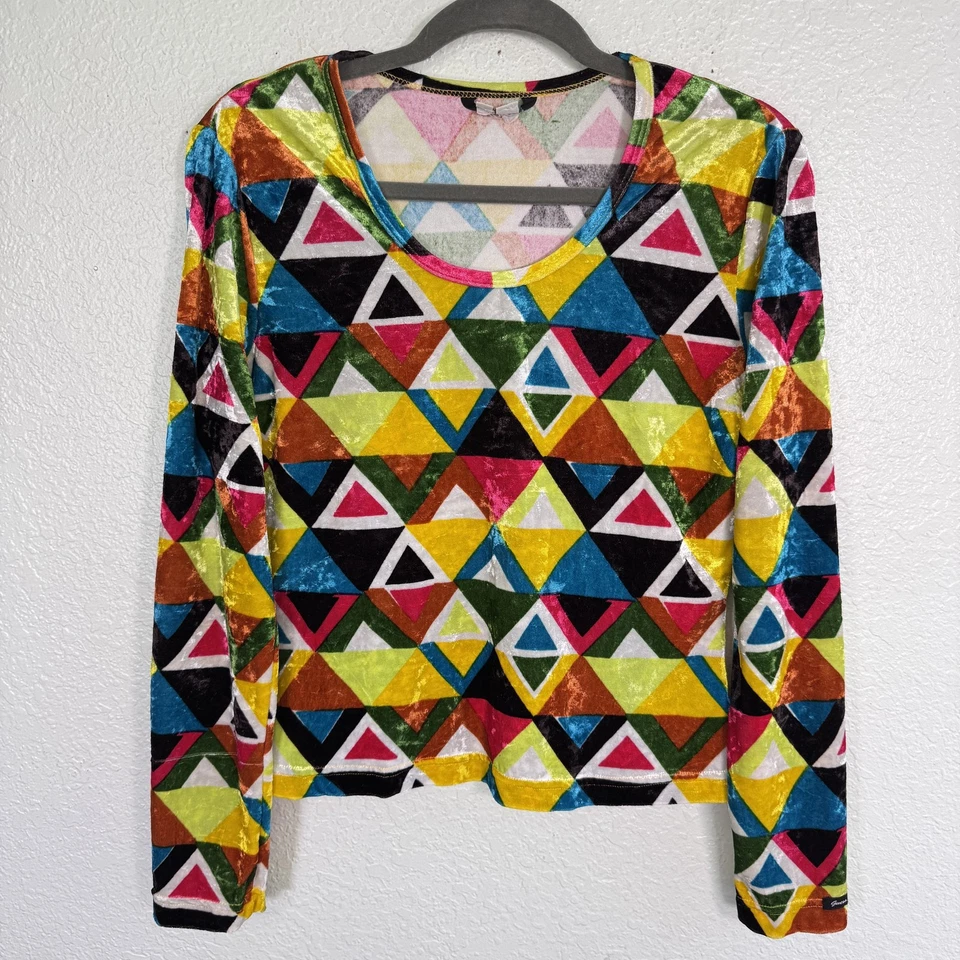 Top vintage Guess para mujer grande Fran Fine Drescher The Nanny terciopelo geométrico años 90 Foto 1 de 4