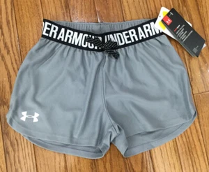 New Under Armour Gray Play Up Running Work Out Shorts Loose Fit Sz Girls XS (U24 - Picture 1 of 4
