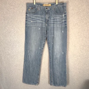Big Star Denim Jeans Men 38 Solid Blue Straight Leg Bootcut Distressed Raw Wash - Imagen 1 de 15