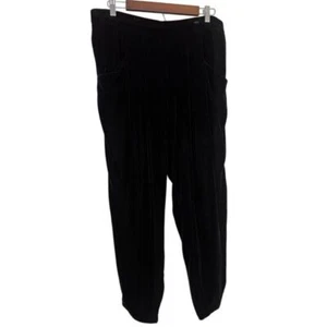 Eileen Fisher Black Velvet Straight Pants Pull On Pleated Comfort Stretch Large - Picture 1 of 11
